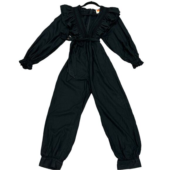 Farm Rio Black Lace Ruffle Long Sleeve V-Neck Jumpsuit Size XS - Picture 2 of 11